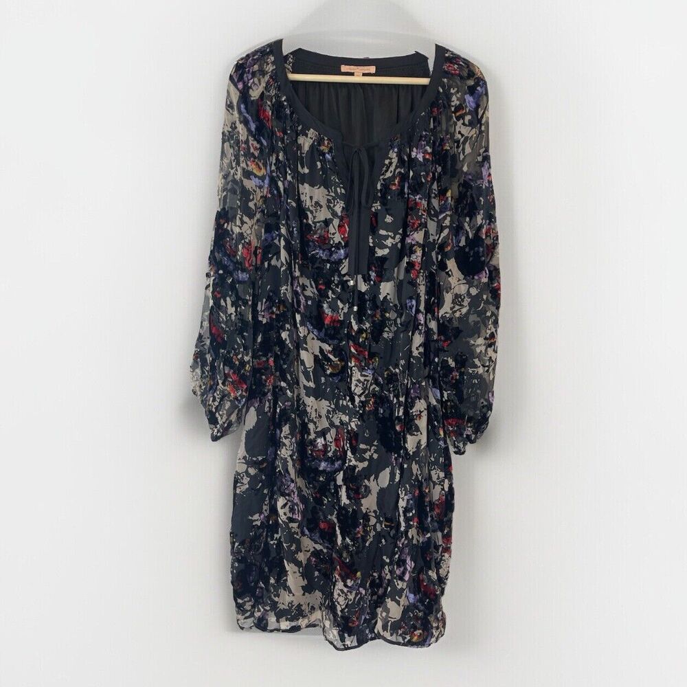 Women 3x Fairy Goth Black Burnout Velvet Chiffon Long Sleeve Dress Whimsigoth